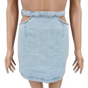 Revolve Weworewhat Womans size M Cut Out Denim Jean Skirt Indigo Light Wash NEW